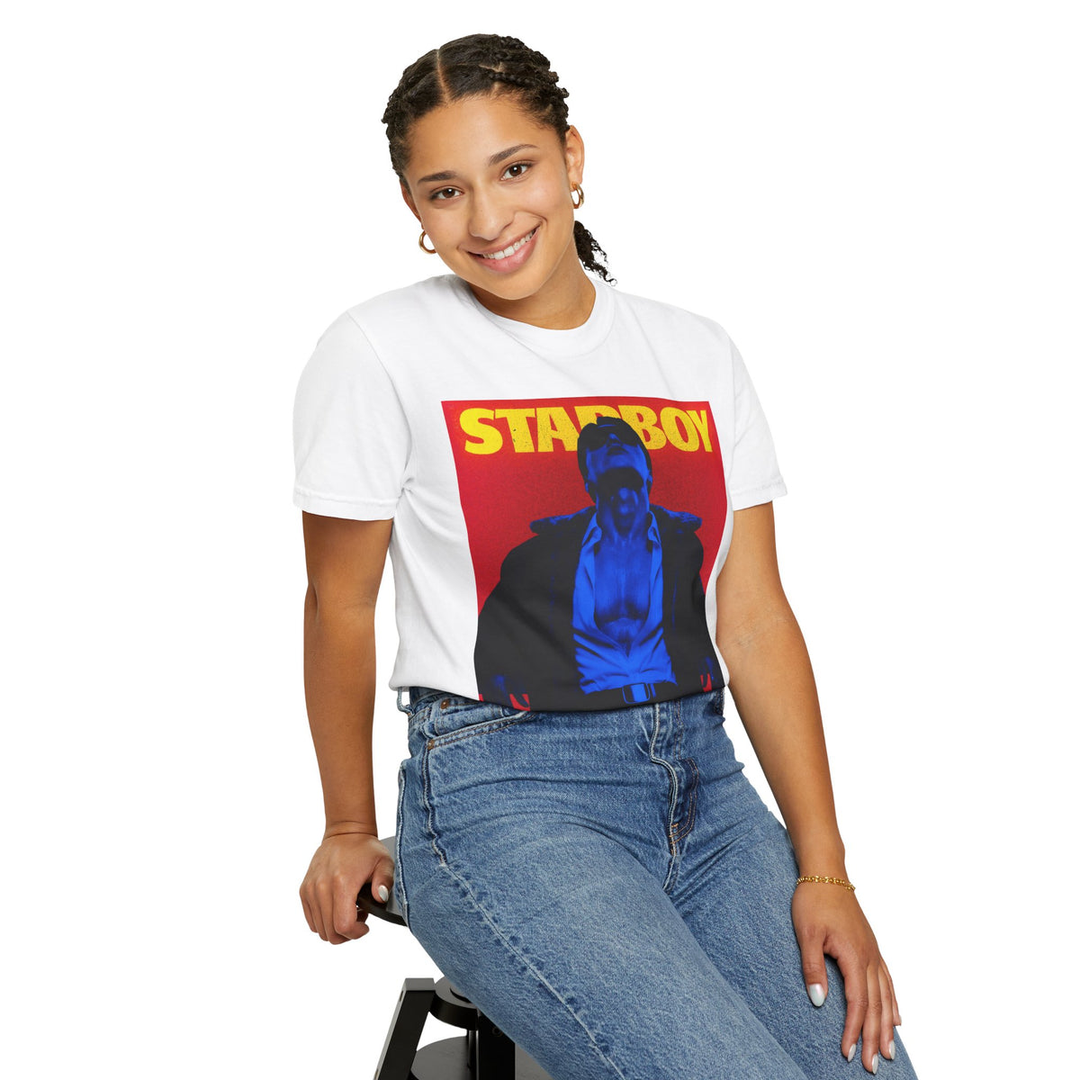 ATEEZ San XStarboy Graphic T-shirt | Retro Pop Art X Kpop, Bold Yellow Red Design