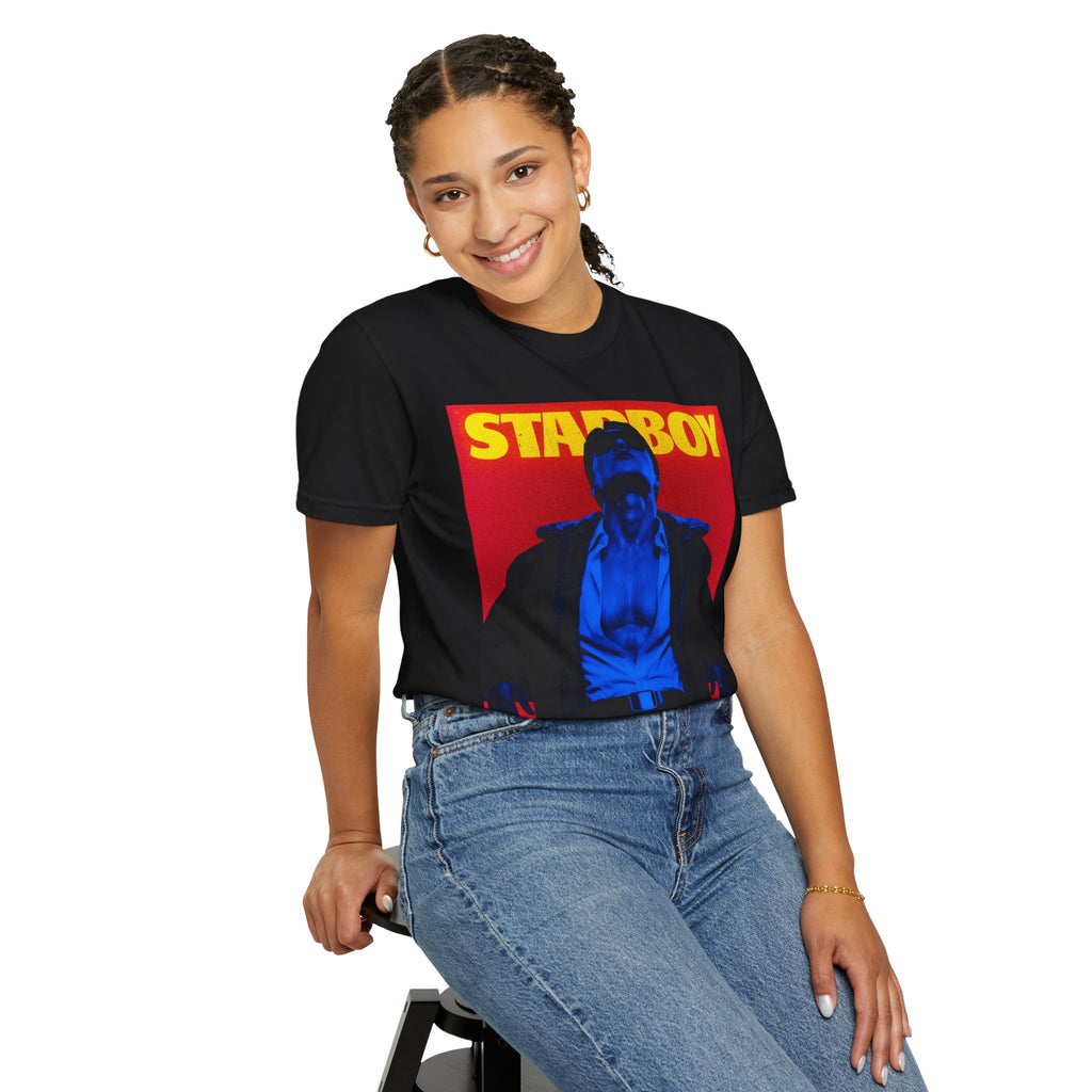 ATEEZ San XStarboy Graphic T-shirt | Retro Pop Art X Kpop, Bold Yellow Red Design