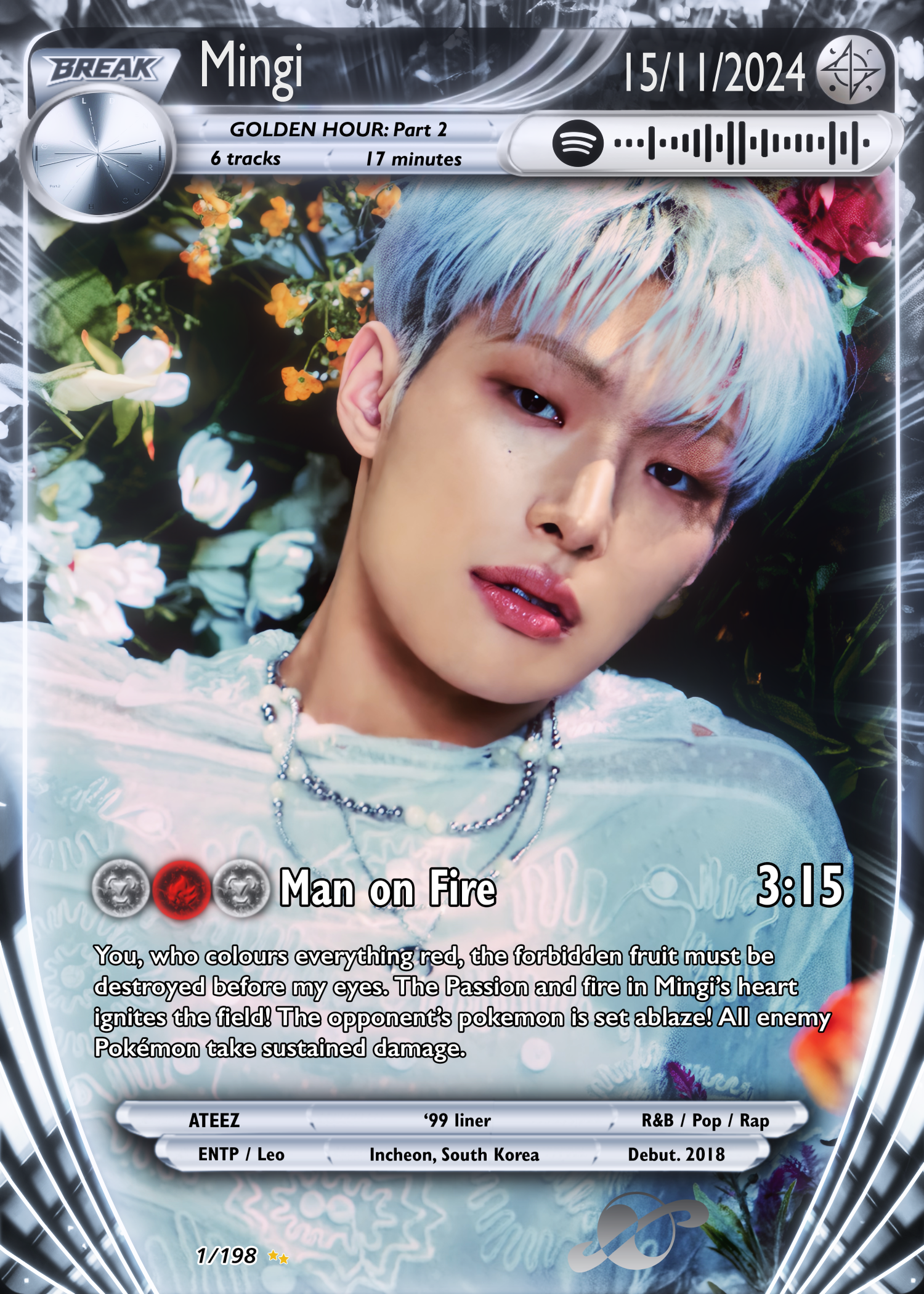 ATEEZ Mingi holographic trading card- Golden Hour Pt 2 Edition