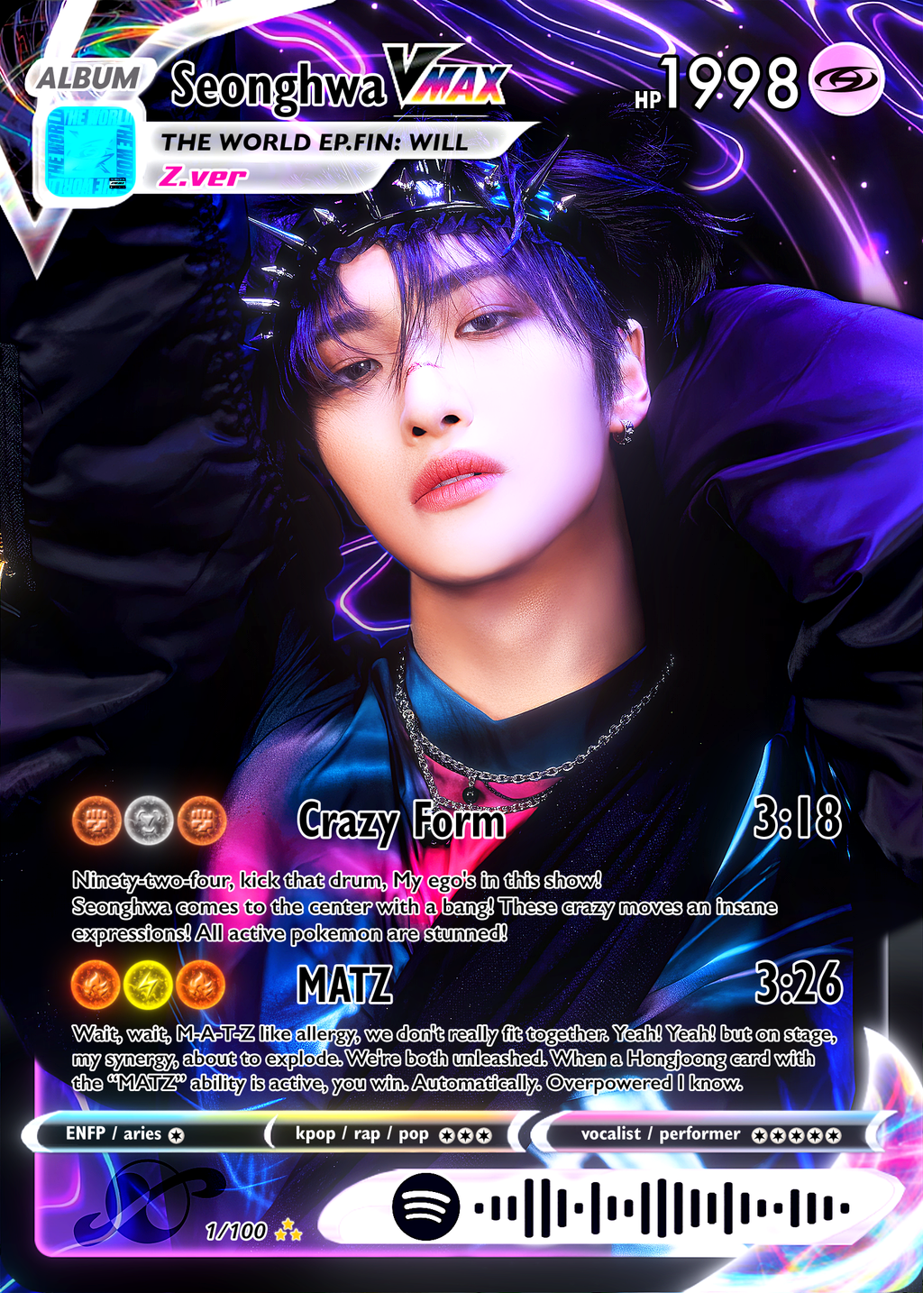 ATEEZ Seonghwa Holographic trading cards - The World Ep. Fin WILL