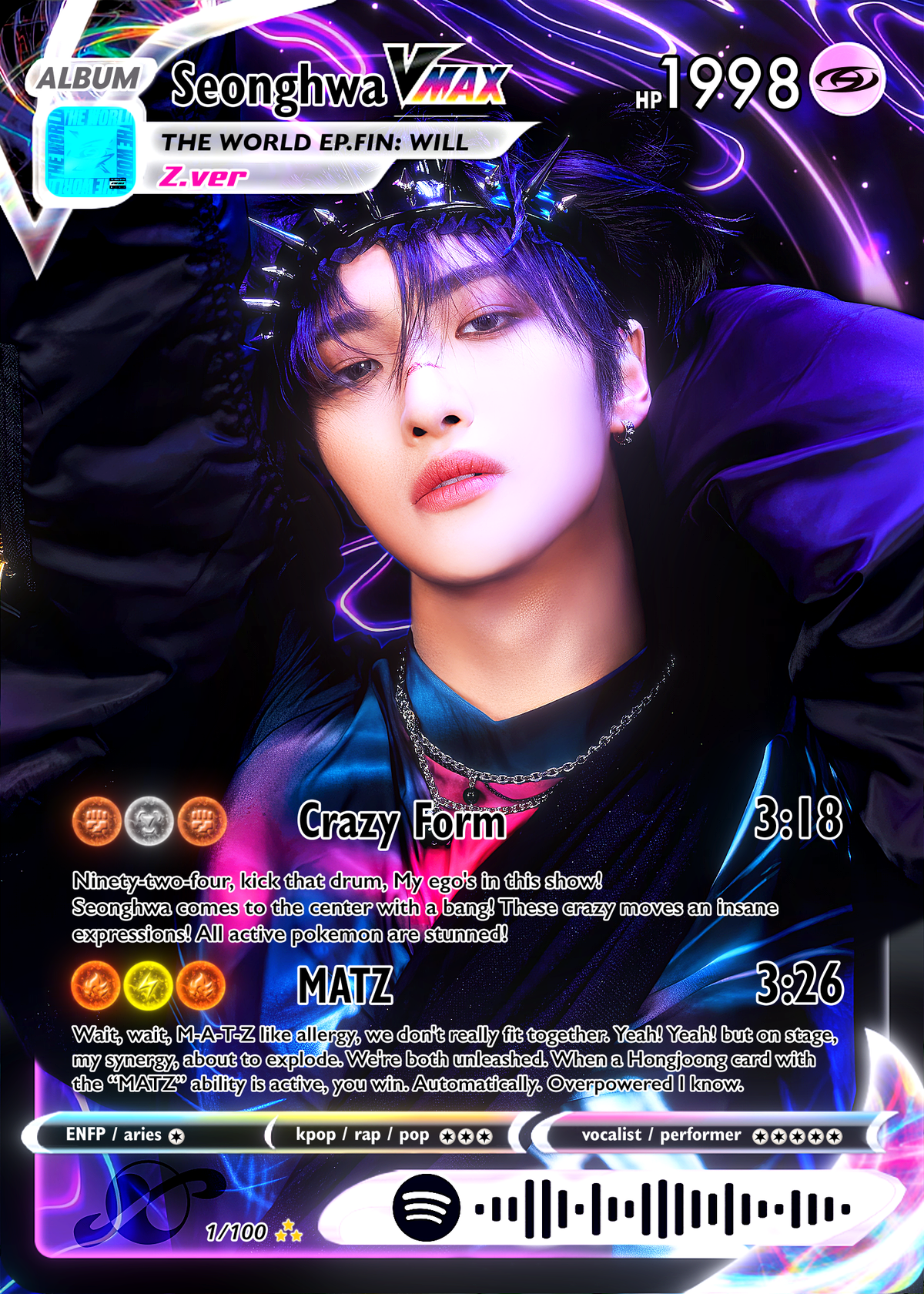 ATEEZ Seonghwa Holographic trading cards - The World Ep. Fin WILL