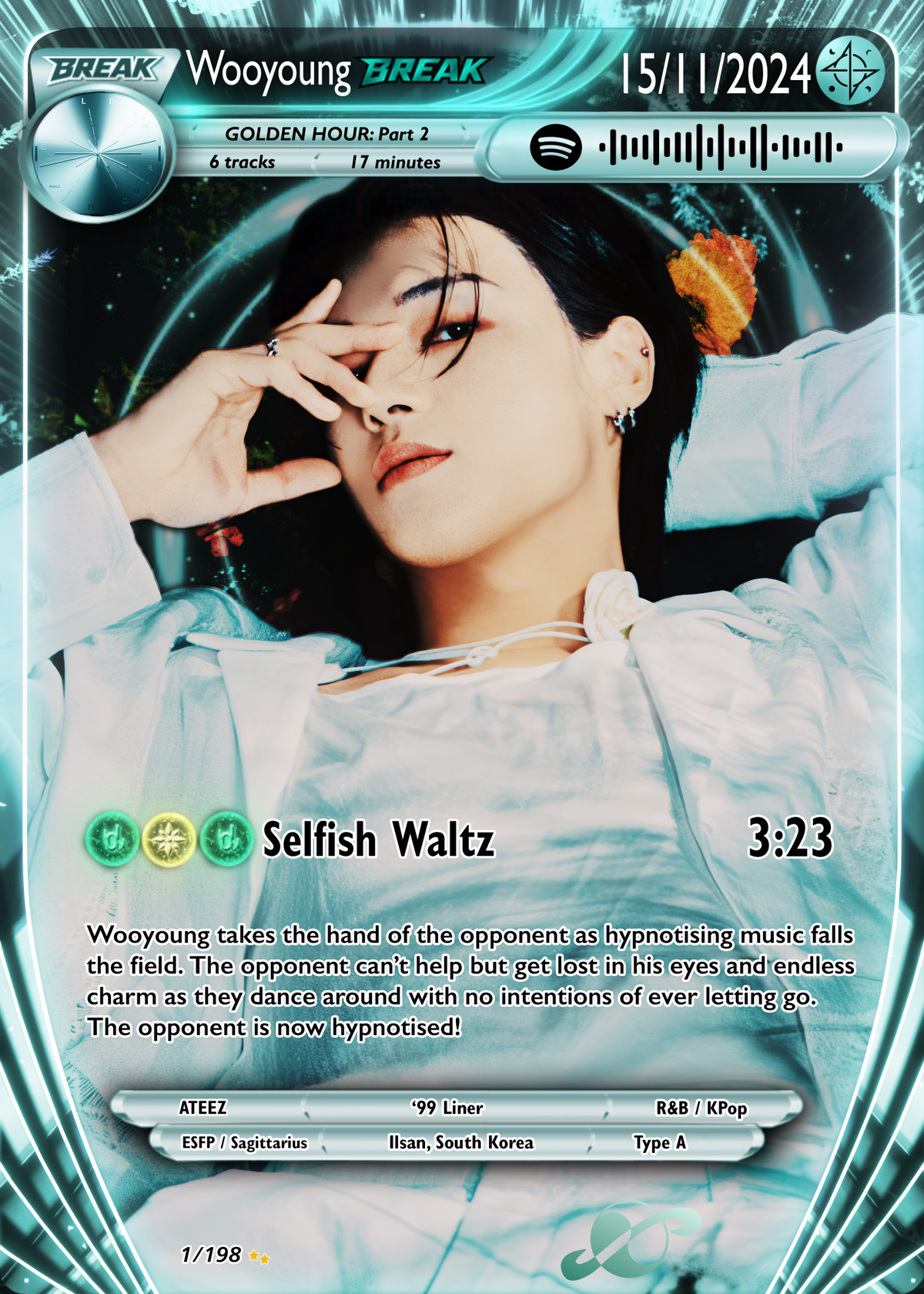ATEEZ Wooyoung BREAK Holographic trading card- Golden Hour Pt 2